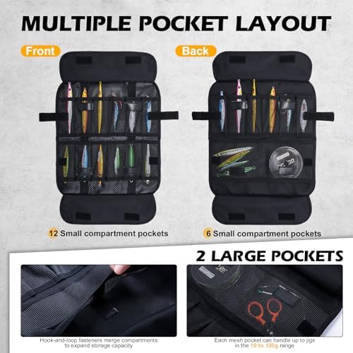 Goture Fishing Jig Bag,20 Mesh Pockets Lure Storage Bag,12.99"x7.09" - Image 3