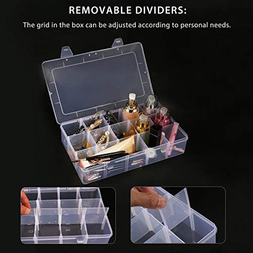 Umirokin 2 Pack 15 Grids Clear Plastic Organizer Box with Adjustable Dividers, Craft Storage Containers for Jewelry, Beads, Screws, Tackle Box, Washi Tapes, Small Parts Organizer for Arts and Crafts - Image 6