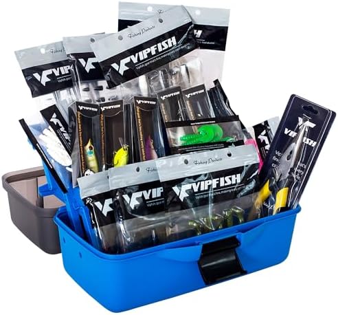 Fishing Tackle Box with Tackle Included Lures, 3-Layer Tackle Kit by VipfishFishing