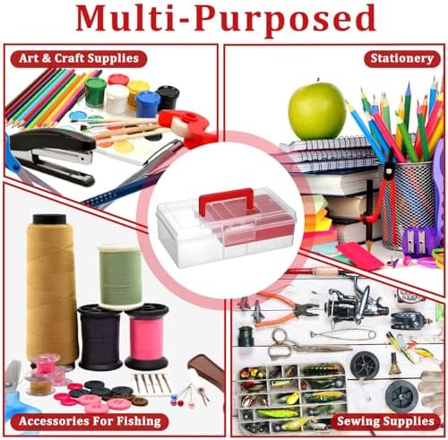 JUXYES Clear Art Craft Supply Storage Bin Sewing Box With Handle Lid - Image 7