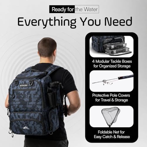 Waterproof Fishing Backpack with Tackle Boxes, Rod Holder & Foldable Net - 40L Fishing Tackle Bag with Trays Included, Extra Storage Gear and Equipment, Rain Cover, Fisherman Gift for Men - Image 2