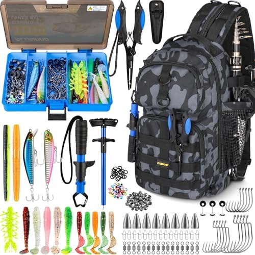 PLUSINNO Fishing Backpack with Tackle Box Fishing Gear Kit Tackle Bag by PLUSINNO