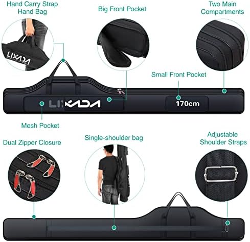 Lixada Portable Fishing Bag Folding Fishing Rod Reel Bag Outdoor Fishing Carrier Bag100cm/130cm/150cm (Black, 170cm), Black, 170cm, Modern - Image 4