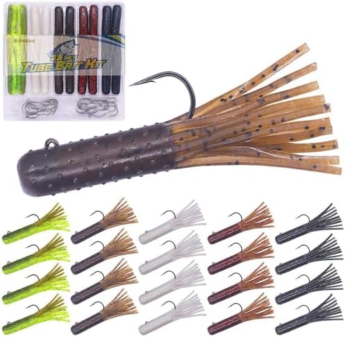 Tube-Baits-for-Bass-Fishing-Lures-Soft-Plastic-Bait-Worm-Tube Jigs Kit with Smallmouth Large Mouth Bass Lake Trout by XFISHMAN
