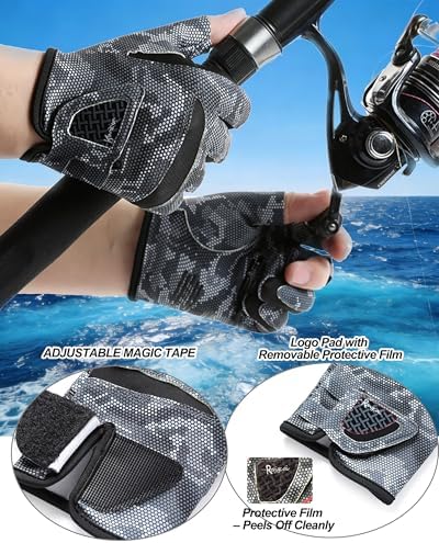 Camo Fishing Gloves for Women Men UV Sun Protection, 3 Fingers Open - Image 6