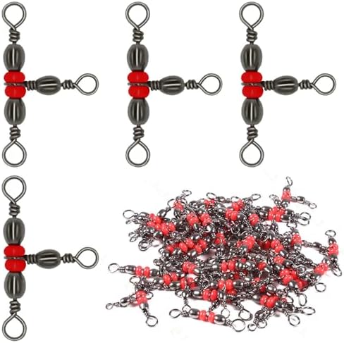 50 Pack Fishing Three Way Swivels Cross Line Barrel 3 Way Swivel Crossline Connector Tackle Trolling T-Turn Connection for Fishing Tackle Catfish Rig Surf Saltwater Freshwater Spider Rigging by SquEqu