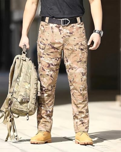 Men's Tactical Pants Stretch Waterproof Fabric Durable Cargo Pants for Hiking Casual Work Multi Pockets (No Belt) - Image 2