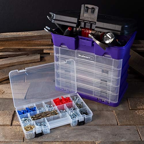 Storage and Tool Box-Durable Organizer Utility Box-4 Drawers with 19 Compartments Each for Hardware, Fish Tackle, Beads, and More by Stalwart (Purple) - Image 4