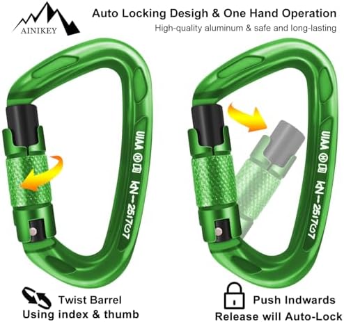 Climbing Carabiner Clips 25kN Auto Locking Carabiner, Professional Heavy Duty Large Locking Carabiner Clips for Rock/Ice Climbing Rappelling Rescue Swing etc, D Shaped, Large Size - Image 4