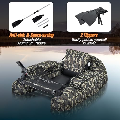 GYMAX Fishing Float Tube, 350lbs Inflatable Belly Boat with Fish Ruler, Fishing Rod Holder, Pump, Storage Bag, Flippers & Adjustable Straps, Portable Backpack Float Tube for Fishing and Angling - Image 6