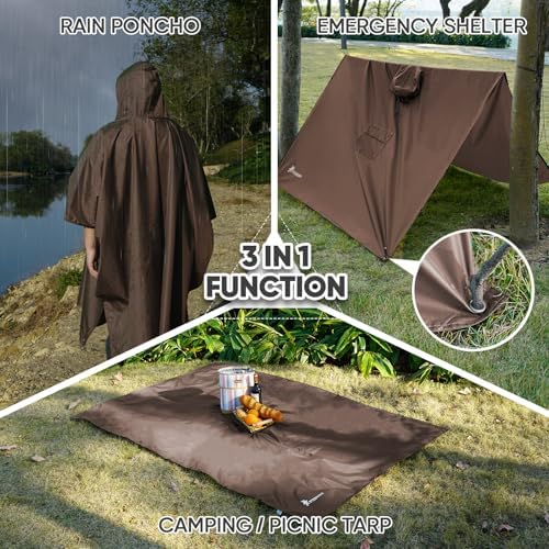 PTEROMY Hooded Rain Poncho for Adults, Reusable Waterproof Raincoat - Image 2