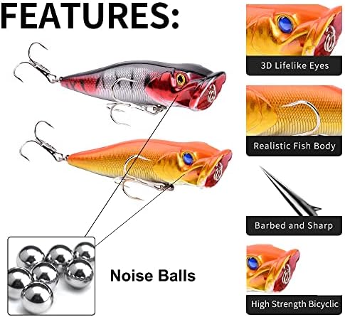 Popper Fishing Lures Topwater Hard Baits Swimbait with Treble Hook - Image 2
