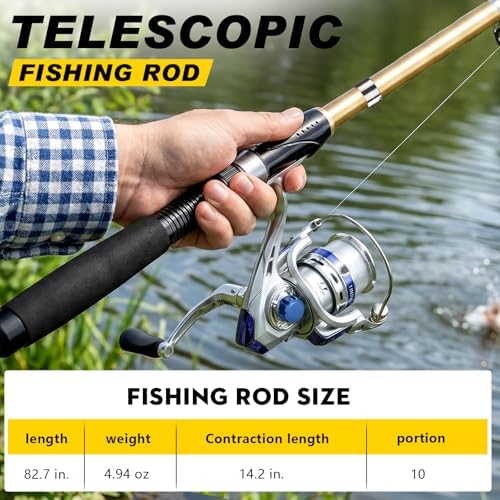Fishing Pole Set Fishing Rod and Reel Combo,2PCS Collapsible Fishing Rod - Image 3