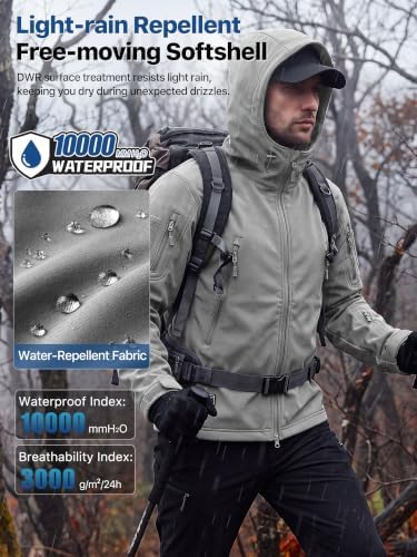 FREE SOLDIER Men's Hooded Waterproof Softshell Jacket - Image 3