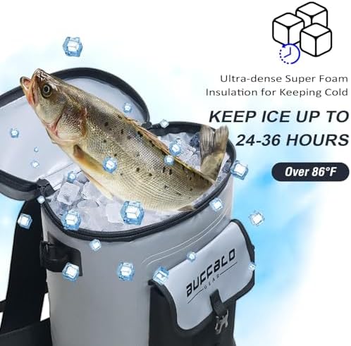 Buffalo Gear Fish Cooler Backpack 32Qt Waterproof Fishing Backpack Cooler Portable Fish Bag, Keep Ice Cold More Than 24 Hours - Image 2