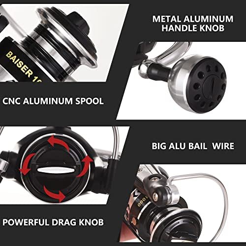 Fishdrops Spinning Fishing Reels, Lightweight Spinning Reel, 15.5 LBs Max Drag, 5.1:1/5.5:1 High Speed Ultra Smooth Powerful with CNC Aluminum Spool Fishing Reels Freshwater(Black/Gold) - Image 5