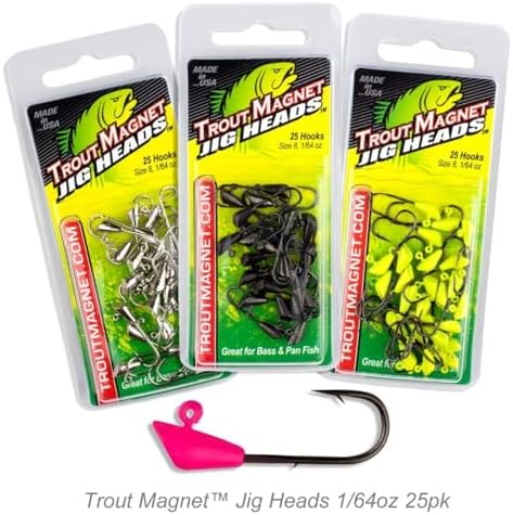 Trout Magnet Jig Heads - 1/64 oz - 25 Pack - Shad Dart Head Shape Hook with Lure Body Securing Barb - Balanced Jigs and Hooks for Trout, Crappie, Bass, Panfish - Freshwater Saltwater Fishing Gear - Image 2