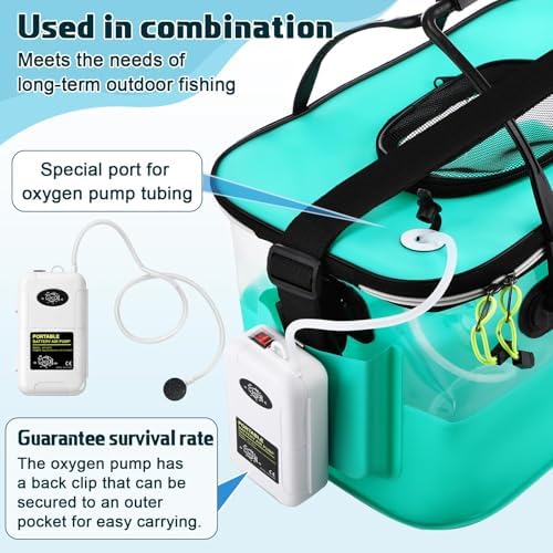 3 Pcs Fishing Bucket, Live Bait Aerator and Fishing Cast Net with Heavy Duty Sinker Foldable Live Bait Bucket Portable Quiet Aerator Fish Transport Container Outdoor EVA Bag - Image 3