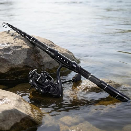 Telescopic Fishing Rod and Reel Combo, Carbon Fiber Collapsible Travel Fishing Pole Kit with Carrier Case & Lures, Anti-Jam Gear for Adults Men Beginners, Freshwater, Saltwater - Image 7
