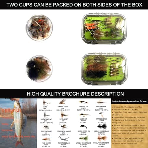 Fly Fishing Flies Assortment Kit, 42 Pieces of Dry, Wet, Nymphs, Streamers, Wooly Buggers, Terrestrials, for Trout Bass Salmon Steelhead, with Silicone Fly Box, Fly Fishermen Gift - Image 4