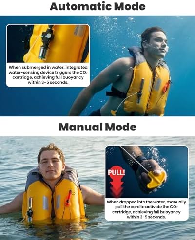 Owntop Automatic/Manual Inflatable Swim Jacket, Manual Convertible & Highly Visible, Storage Pocket with Zipper, 24g CO2 Cylinder Included, Low Profile for Kayak, Fishing, Paddle Sports - Image 3