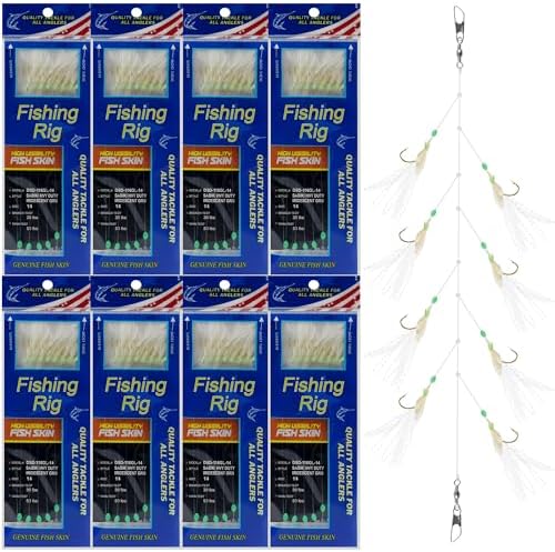 Fishing Bait Rigs Saltwater Surf Fishing Lures Bait Rig with Real Fish Skin Glow Beads Sharp Hooks Swivels Surf Fishing Rigs Sea Bass Cod Herring Hook Rig Size 4 6 8 by JOGFFDE