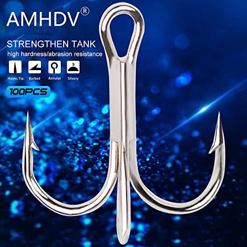 AMHDV 100pcs Treble Hooks Sharp Triple Hook for Freshwater Saltwater - Image 7