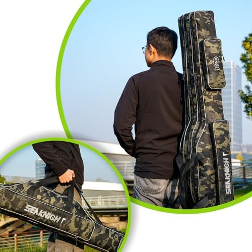 Seaknight Portable Fishing Rod Case - 2 Sizes (53.15in/59.0in) Oxford Fabric Tackle Storage Bag for Travel, Durable Rod Carrier for Freshwater & Saltwater Anglers (Black Camou, 135cm/ 53.15in) - Image 7