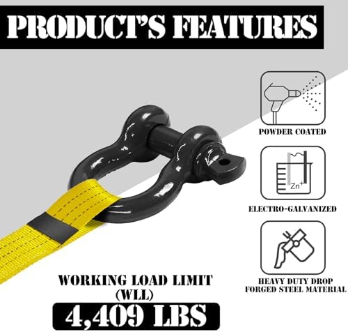 1/2" D Ring Shackle with 5/8" Screw Pin, 2T Working Load Limit (WLL) / 12T (26,455 lb) Minimum Breaking Strength (MBS) for Tow Strap Winch, Off-Road Vehicle Recovery (Black, 4 Pack) - Image 2