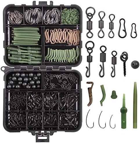 Carp Fishing Tackle Box Kit - 320pcs Fishing Kit Including Swivels, Hooks, Anti-Tangle Sleeves, Beads, Hook Stops, Boilie Bait, Screw Leader Rigging, Terminal Tackle by JOGFFDE