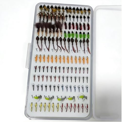 138pcs Fly Fishing Flies Pieces per Set Ultra-Thin Portable Nymph Fly Fishing Accessories, with Box Trout Fishing Fly Lures by Unknown