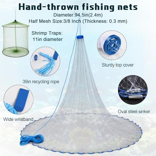 3 Pcs Fishing Bucket, Live Bait Aerator and Fishing Cast Net with Heavy Duty Sinker Foldable Live Bait Bucket Portable Quiet Aerator Fish Transport Container Outdoor EVA Bag - Image 5