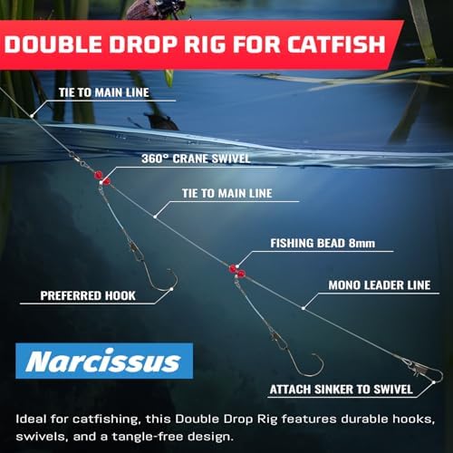 Narcissus Double Drop Saltwater Fishing Rig –2 Hook Bottom Rigs with Swivels & Snaps, Pre-Tied Surf Pier Boat Leader Line for Snapper, Bass, Mackerel, Catfish - Image 6