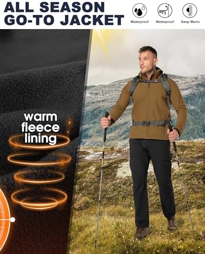 33,000ft Men's Hooded Fleece Lined Rain Shell Jacket Waterproof Lightweight - Image 4