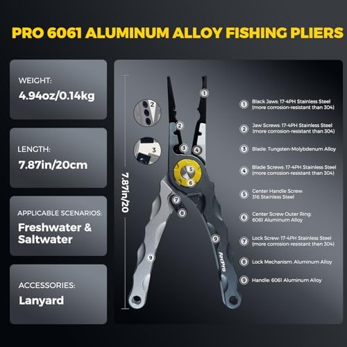 6061 Aluminum Fishing Pliers for Saltwater, Corrosion Resistant Split Ring Pliers with Sheath and Lanyard, Fish Hook Remover Tool and Line Cutter - Image 6