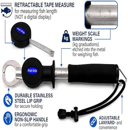 Multifunctional Fishing Scale Fish Lip Gripper with Ruler, 33 lb Portable Fish Grabber Tool with Non-Slip Handle and Wrist Strap for Freshwater Saltwater Fishing - Image 2