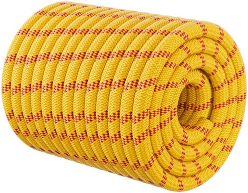 Double Braided Arborist Rigging Rope - 1/2 in X 150 ft 48 Strands Rappelling Outdoor Pulling Heavy Duty Polyester Bull Rope for Swing Tree Work Camping Rescue Hiking - Yellow by HOKINETY