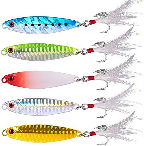 Dr.Fish 5 Pack Metal Jigging Spoon Saltwater Fishing Jigs Spoons Lures Casting Vertical Diamond Jig Lures Freshwater Bass Striper Mackerel Halibut by DrFish