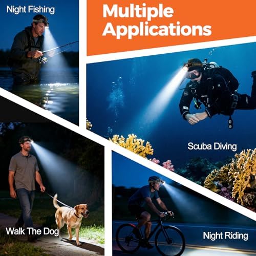 Rechargeable Diving Headlamp, IPX8 Waterproof Underwater Flashlight, 4 Modes with Battery Level Indicator,10H Runtime Scuba Dive Light with Battery & USB Charger Cable (Mode302 White Light) - Image 3