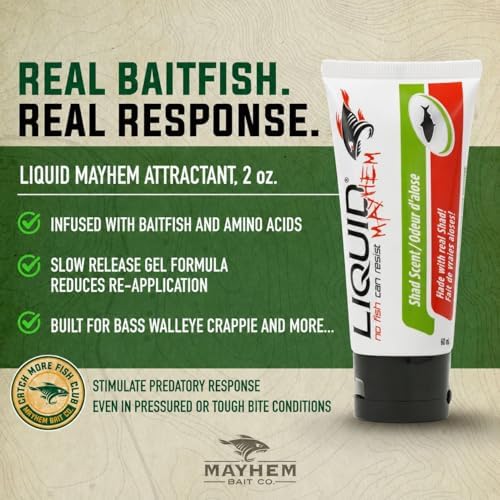Liquid Mayhem Shad Fish Attractant Gel 60 ml / 2 oz · 60 Uses – Real Anchovy Bait & Aminos | UV-Enhanced Long-Lasting Gel – All Lure Types - Image 4