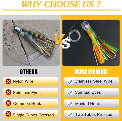 Saltwater Fishing Lures 6/9inch Trolling Lures for Marlin Mahi Tuna Dolphin Shark Big Game Deep Sea Fishing Baits Squid Skirts Rigged Hooks Ocean Gear Tackle - Image 6