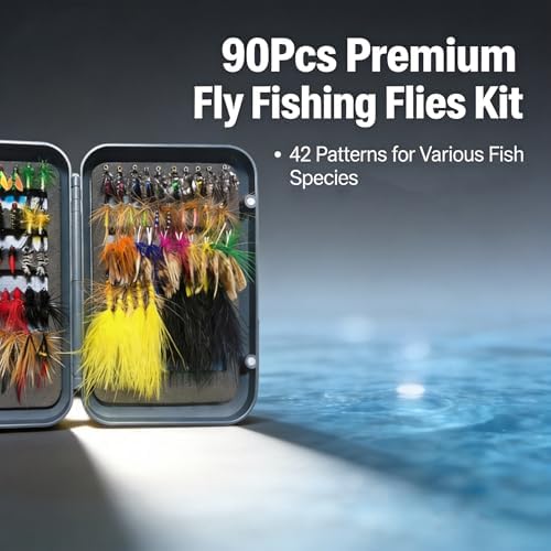 Fly Fishing Assorted Flies Kit, Pack of 90 pcs Including Dry and Wet Flies, Nymphs, Streamers, Wooly Buggers, Terrestrials and More, Magnetic Fly Box. - Image 7