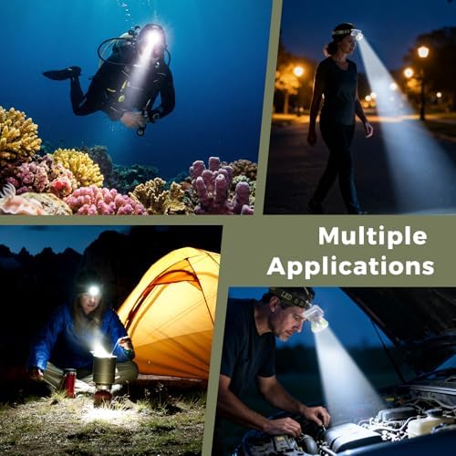 Rechargeable Diving Headlamp, 4 Modes, 20H Runtime, Lightweight Scuba Dive Light, 4000mA Battery with USB Charger Cable - Image 3