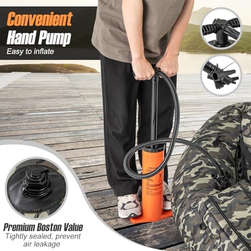GYMAX Fishing Float Tube, 350lbs Inflatable Belly Boat with Fish Ruler, Fishing Rod Holder, Pump, Storage Bag, Flippers & Adjustable Straps, Portable Backpack Float Tube for Fishing and Angling - Image 5