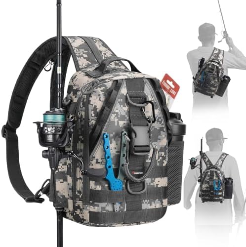 Piscifun Fishing Backpack, Rod Holders, Lightweight Sling Bag, Digital Camo by Piscifun