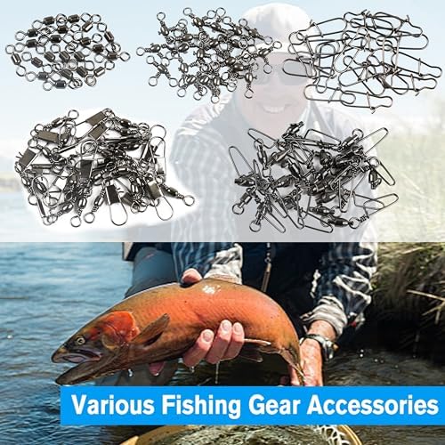 OROOTL 100pcs Fishing Snap Swivels Kit, Include Rolling Barrel Swivels, Premium 3 Way Swivels, Fishing Swivels with Snaps, Duo Lock Snap Clips Terminal Tackle Box for Freshwater Saltwater - Image 6