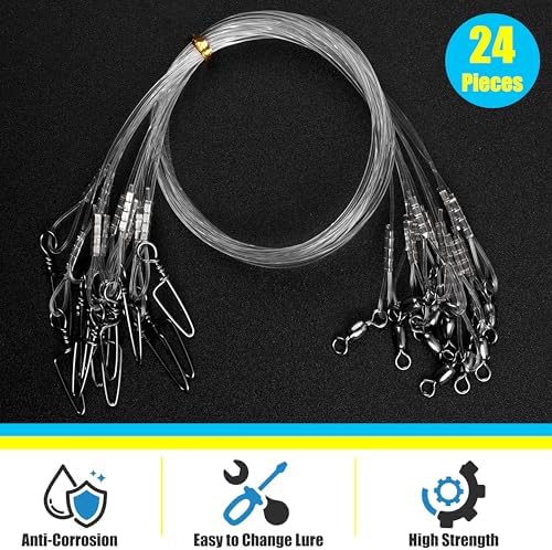 Fluorocarbon Fishing Leader, 12/24pcs Fluorocarbon Leader Line with Swivels Snap Invisible Fishing Wire Leader Connect Tackle Lures Bait Hooks for Saltwater Freshwater - Image 6