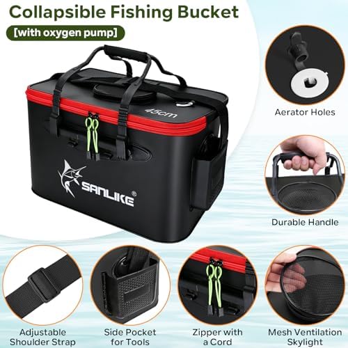 SANLIKE Foldable Live Fish Bucket Kit with Aerator Pump Leakproof Livewell - Image 3