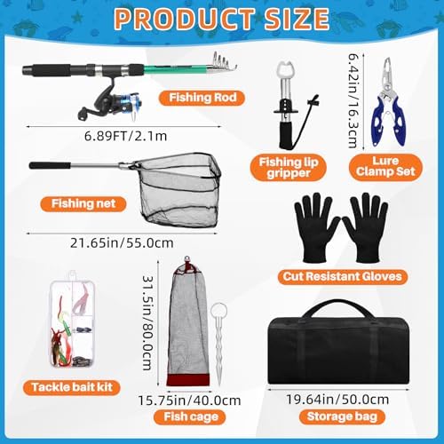 MiniInflat Telescopic Fishing Rod and Reel Combo, 6.89ft 2pcs Collapsible Rod with Plier Lip Gripper Lures Carrier Bag Pre-Loaded Spinning Reel Saltwater Freshwater Fishing Pole Kit - Image 2