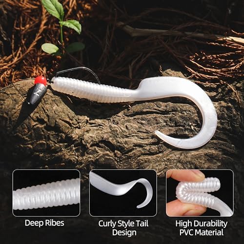 Curly Style Tail Worms Fishing Lures – Realistic Wavy Tail Soft Bait Grub Swimbaits for Saltwater & Freshwater Fishing, Available in 4 Inch & 6 Inch, Perfect for Bass, Trout, Crappie, & More - Image 2